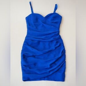 BCBG Y2K Blue Pleated Bodycon Mini Strapless Dress - Size 6